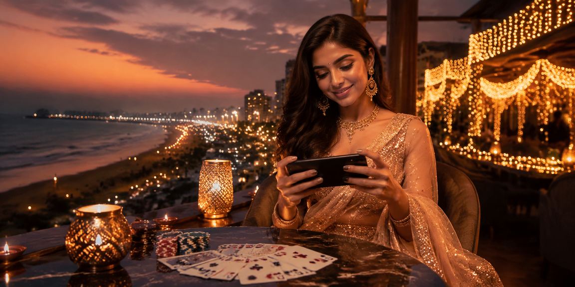 Festive scene at Marina Beach Chennai, linking to Teen Patti gaming