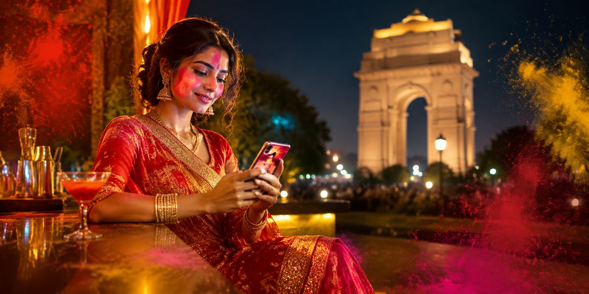 Festive scene with mobile players enjoying casino bonuses in Delhi