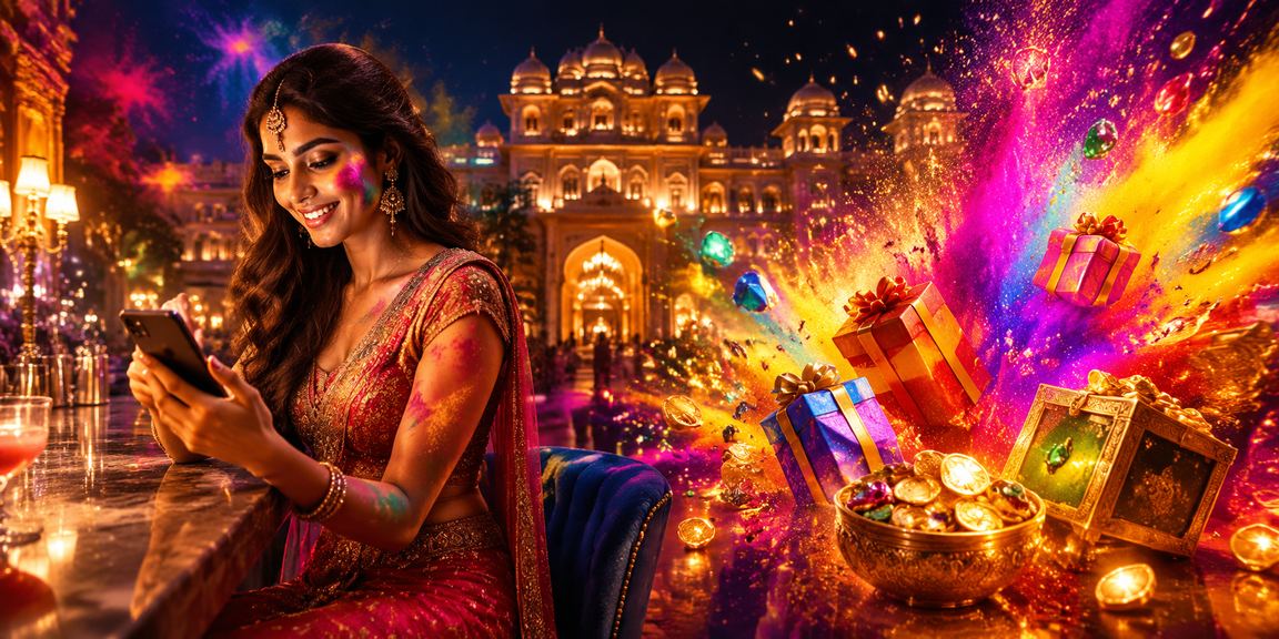 Indian player enjoying mobile casino gaming at festival
