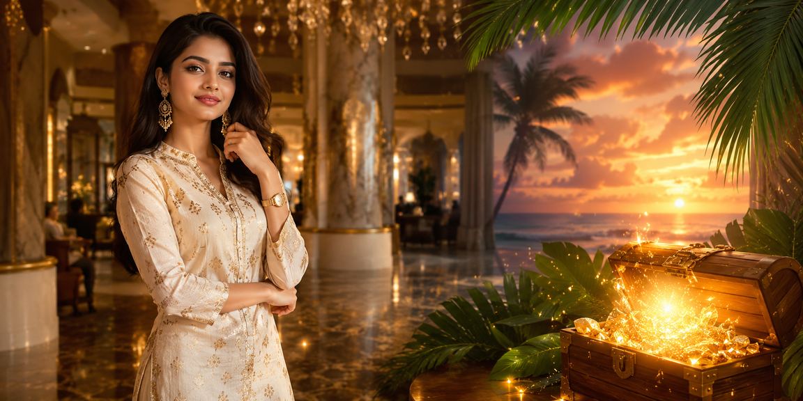 Happy Indian woman enjoying a casino bonus on mobile
