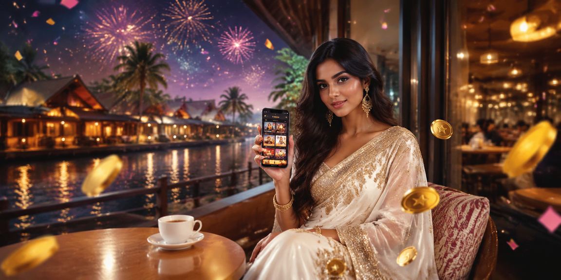 Happy Indian woman registering on mobile app